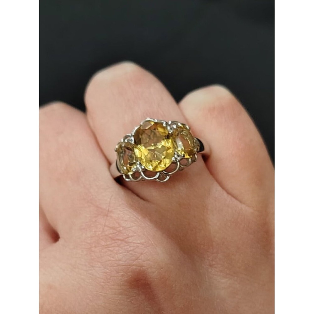 D'Joy 2.59ctw Brazilian Citrine & Zircon Ring 925 Sterling Silver Platinum Size7